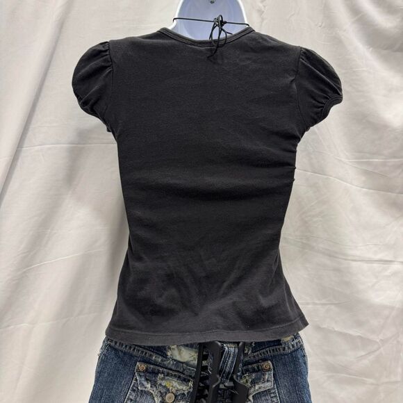 Canyon River Blues Y2K Black Graphic Baby Tee Butterfly Sparkly - Picture 6 of 8